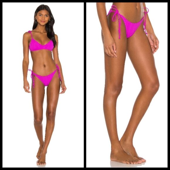 💕L*SPACE Lily Ribbed Bikini Bottom Bright Fuchsia - Picture 5 of 16